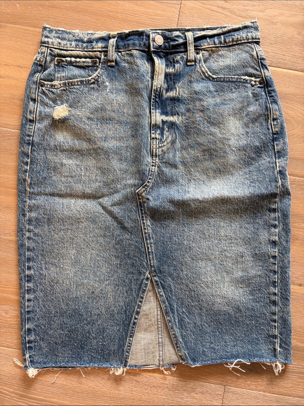 GAP Blue Denim Distressed Skirt with Frayed hemline
